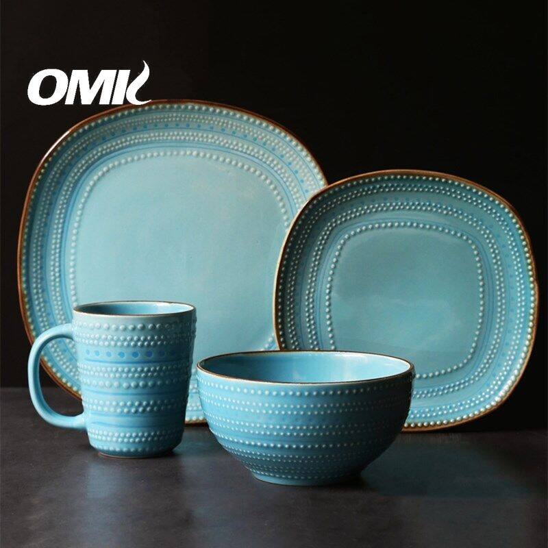 OMK European Royal Style Stoneware Steak Plate Ceramic Square Dinner Plate