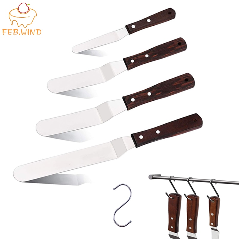 【♘COD Free Cas♘】 luoqin Bánh ngọt bằng gỗ thìa với móc thép không gỉ bù đắp spatulas bánh đóng băng/Frosting thìa bánh nướng dụng cụ trang trí C008