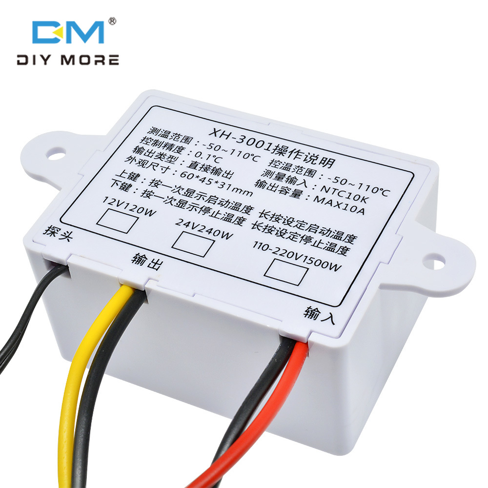 diymore W3001 Bộ điều khiển nhiệt độ kỹ thuật số Bộ điều nhiệt LED AC 110-220V Cảm biến NTC10K với tủ ấm đầu dò chuyển đổi