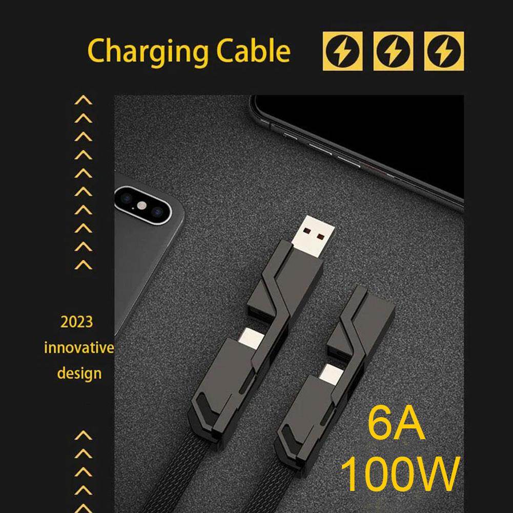 Ecily 100w 4 in 1 charger data cable fast charging 480mbps high data transfer for i-phone xiaomi huawei samsung usb charging cable