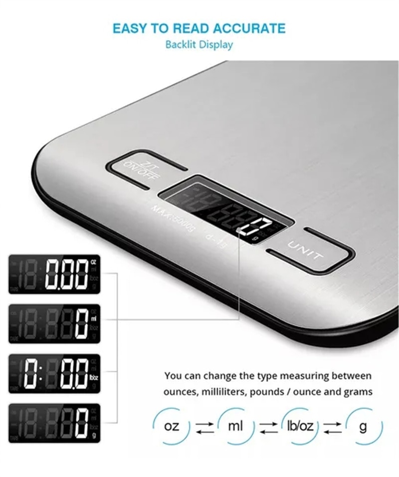 Digital Kitchen Scale 10Kg 5Kg Precision Electronic Food Scale For Cooking And Baking Measuring Tools Stainless Steel Balance