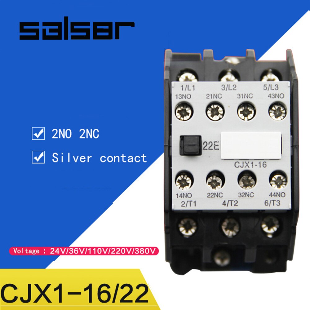 Contacteur AC CJX1-22/22 Bobine 24V 50/60Hz 9.5KW 3 Pôles 2NO+2NC 380V 22A - Heschen