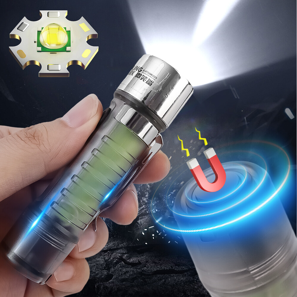 USB Charger Led Mini Strong Light Flashlight Multifunctional Portable Adsorption Hiking Super Bright Flashlight Outdoor Camping Emergency Lighting