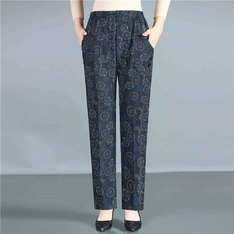 Middle-aged and Elderly Women's Trousers High-waist Elastic Mother Pants Loose Elderly Pants Women's Granny Pants Printed Pants