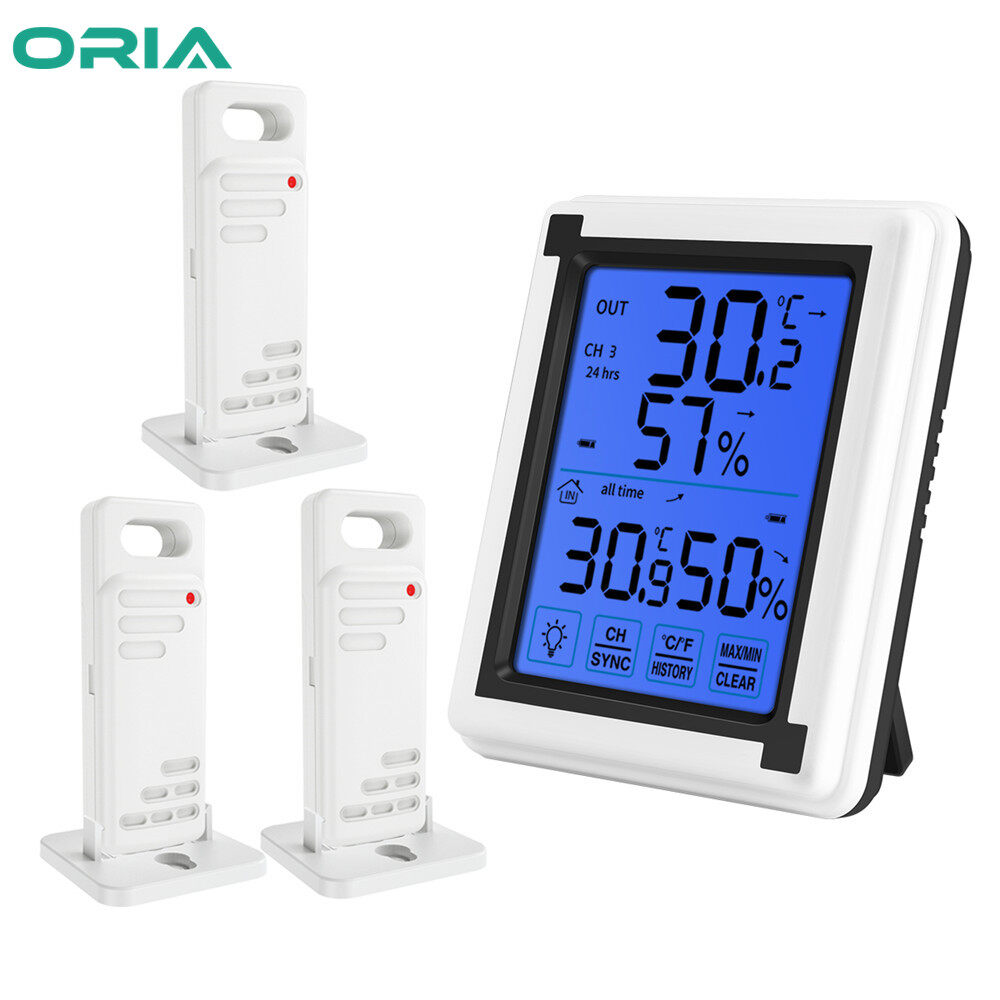 ORIA Hygrometer Thermometer Indoor Humidity Monitor,Temperature Humidity Meter Room Thermometer Gauge Indicator With 3 Wireless Sensor Touch screen Backlight for Home Office Bedroom Kitchen