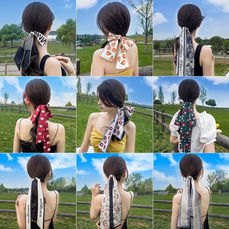 Long Silk Ribbon Hair Tie Elegant Fabric Scrunchies