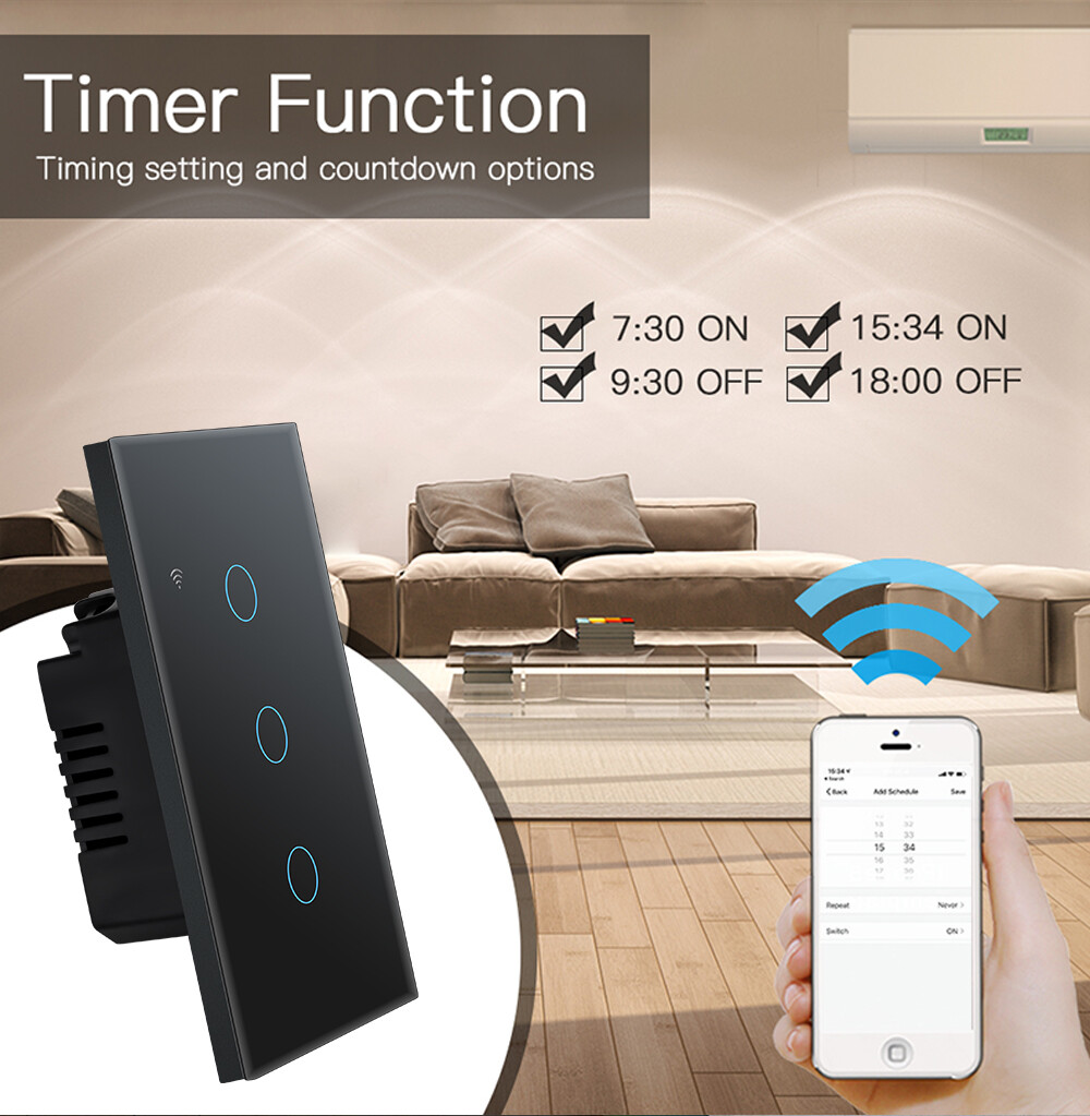 Tuya US Công Tắc Thông Minh Công Tắc Cảm Ứng Thông Minh Wifi Công Tắc Đèn Tường 100V-250V 10A 1/2/3/4 Gang Hỗ Trợ Ứng Dụng/Cảm Ứng/Điều Khiển Bằng Giọng Nói Nhà Thông Minh Thông Dụng 1108-
