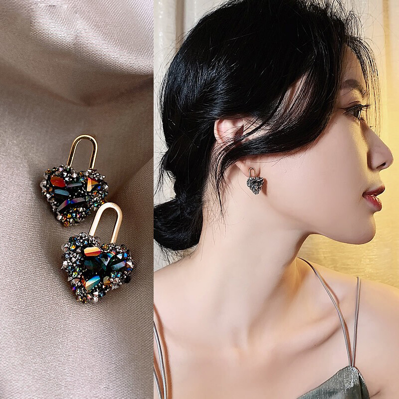 Frascati New High-End Illusion Crystal Peach Heart Earrings Fashion Korean Jewelry Party Female Earrings Student Accessories