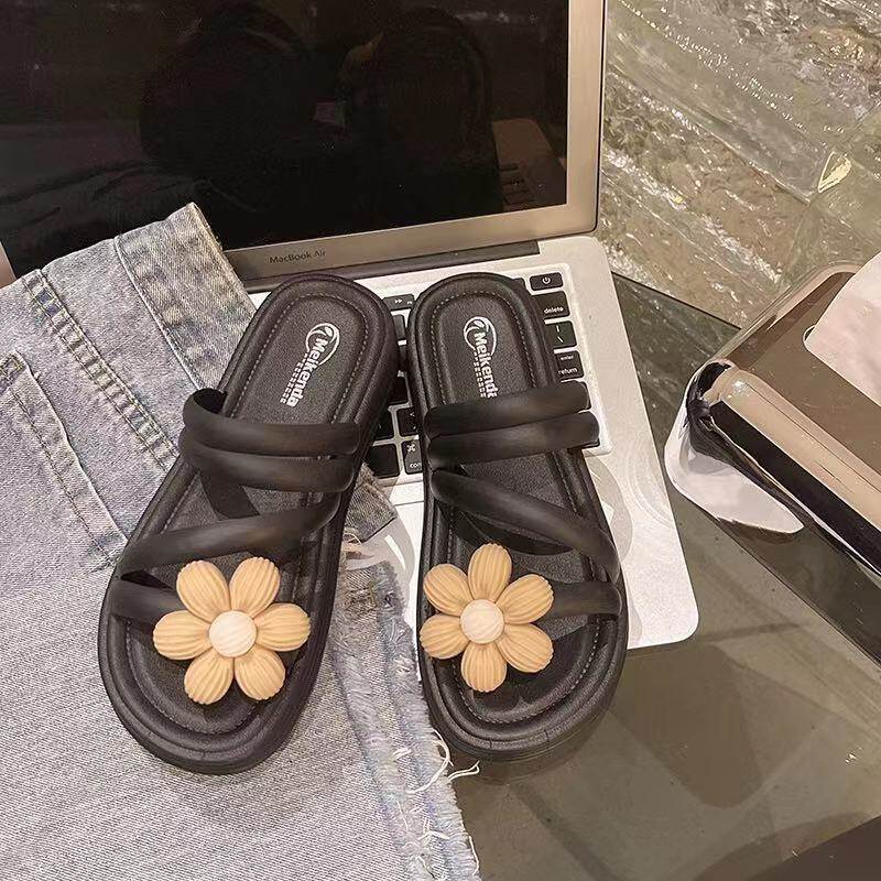 Sandals for women wearing summer versatile fairy style, super fairy flower thick sole sandals for women wearing on the outside