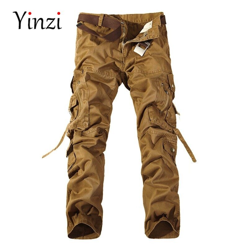 YINZI Men Military Camo Cargo Pants Leisure Cotton Trousers Cmbat Camouflage Overalls 28-40