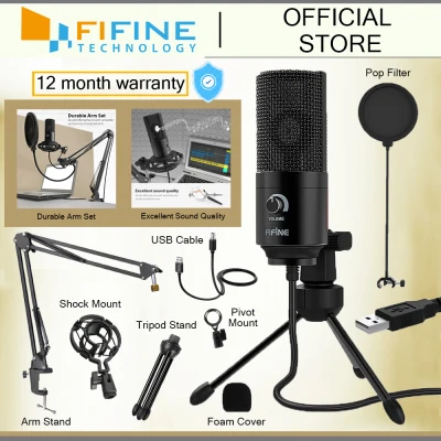 FIFINE T669 USB MICROPHONE BUNDLE WITH ARM STAND, SHOCK MOUNT AND POP FILTER FOR STREAMING, PODCASTING