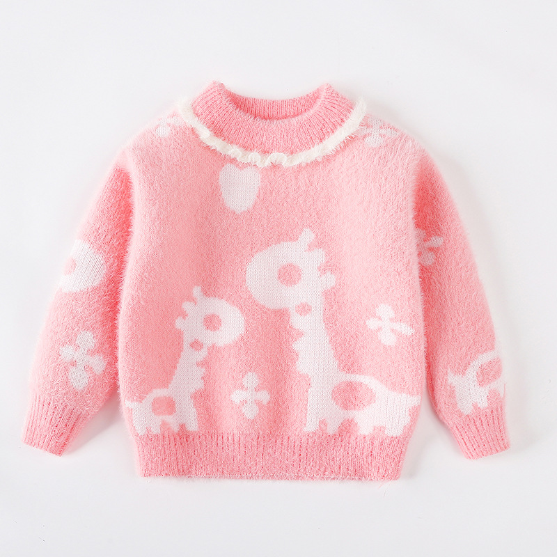 IQANGEL New children's sweet girl sweater cartoon cute bunny sweater baby girl sweater