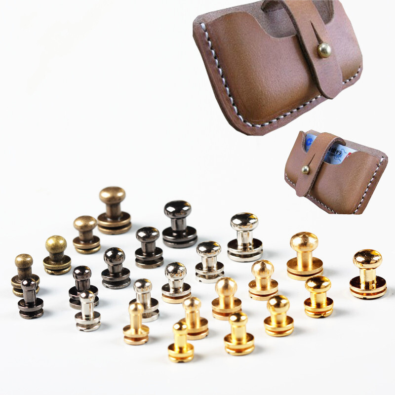 gvb7 10Sets Belt Brass Rivets Bag accessories Cloth accessories Studs DIY supplies Screws Leather Strap Tool DIY Double Cap Round Head 10pcs