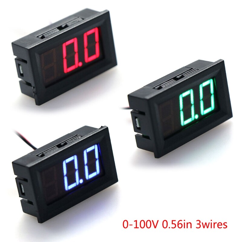 DC 0-100V 3-Wire Voltmeter LED 0.56in Digital Voltage Meter Panel Monitor Tester