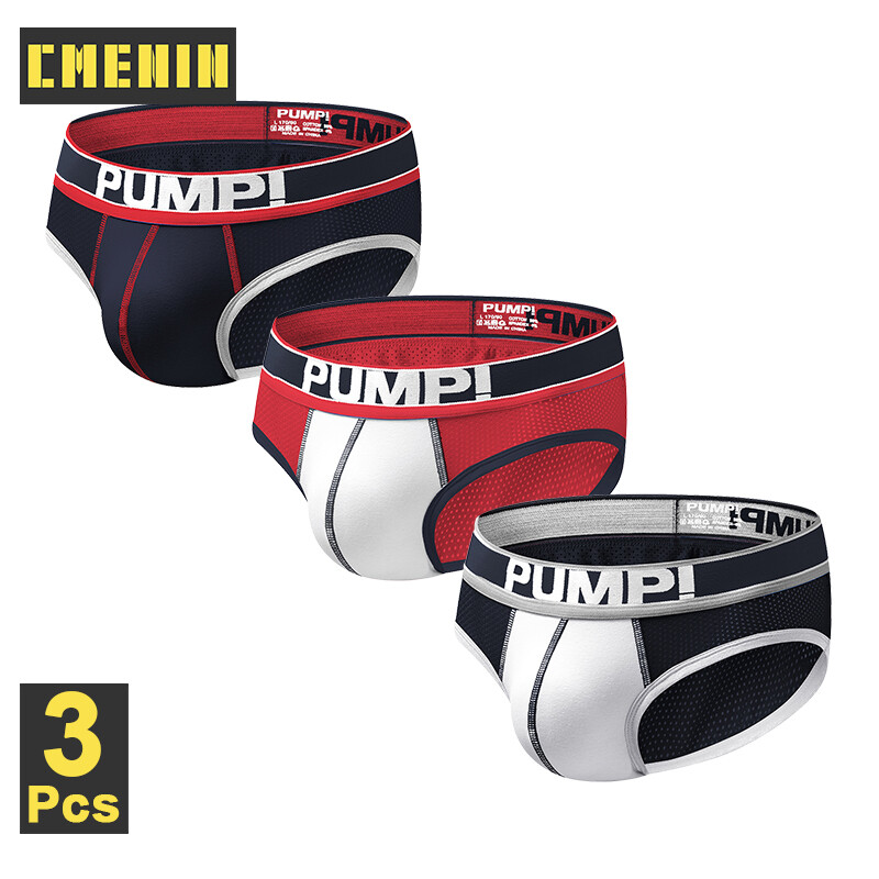 PUMP 3Pcs Mesh Tight Polyester Sexy Underwear Men Jockstrap Briefs New Arrival Men Bikini Underpants Male Panties Letter Mens Innerwear H389