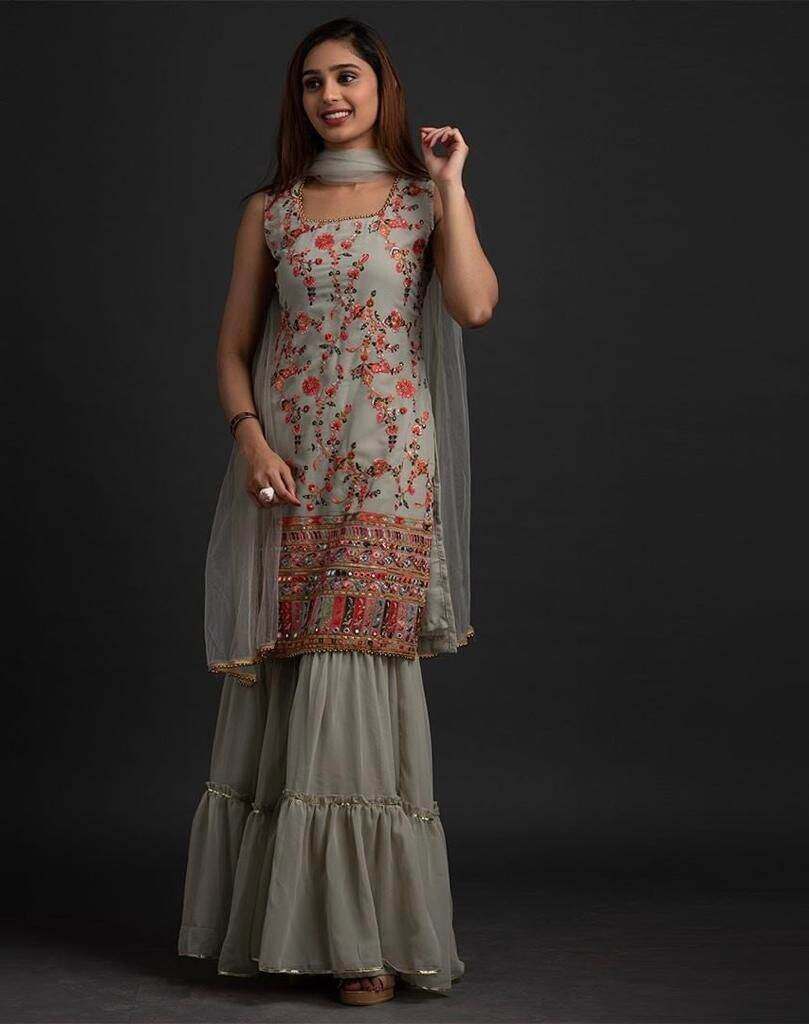 Grey kurtha TOP with sharara pants 