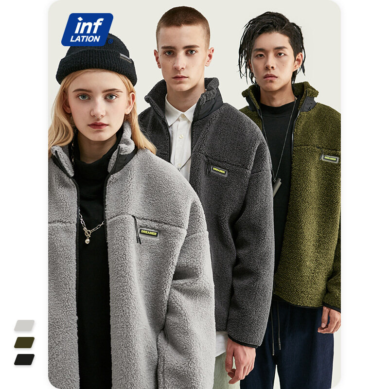INFLATION brand men 2023 European and American style autumn and winter new trendy brand retro American lamb wool warm jacket men loose casual jacket