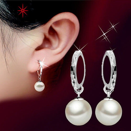 Gravitational wave Women's Elegant Faux Pearl Dangle Eardrop Ear Hoop Earrings Jewelry Charm