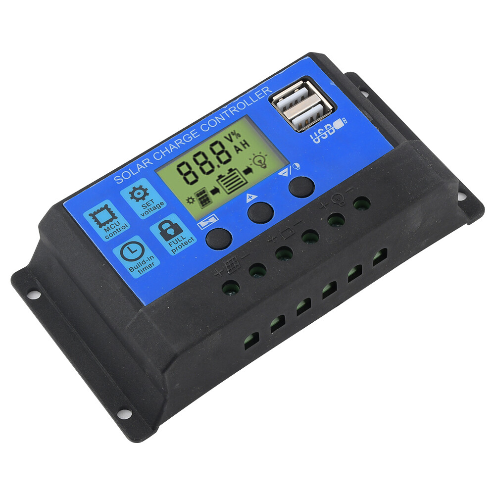 Aideepen 12v/24v 30a/20a/10a solar panel battery charge regulator lcd display solar panel controller with dual usb output complete 3-phase pwm charge management