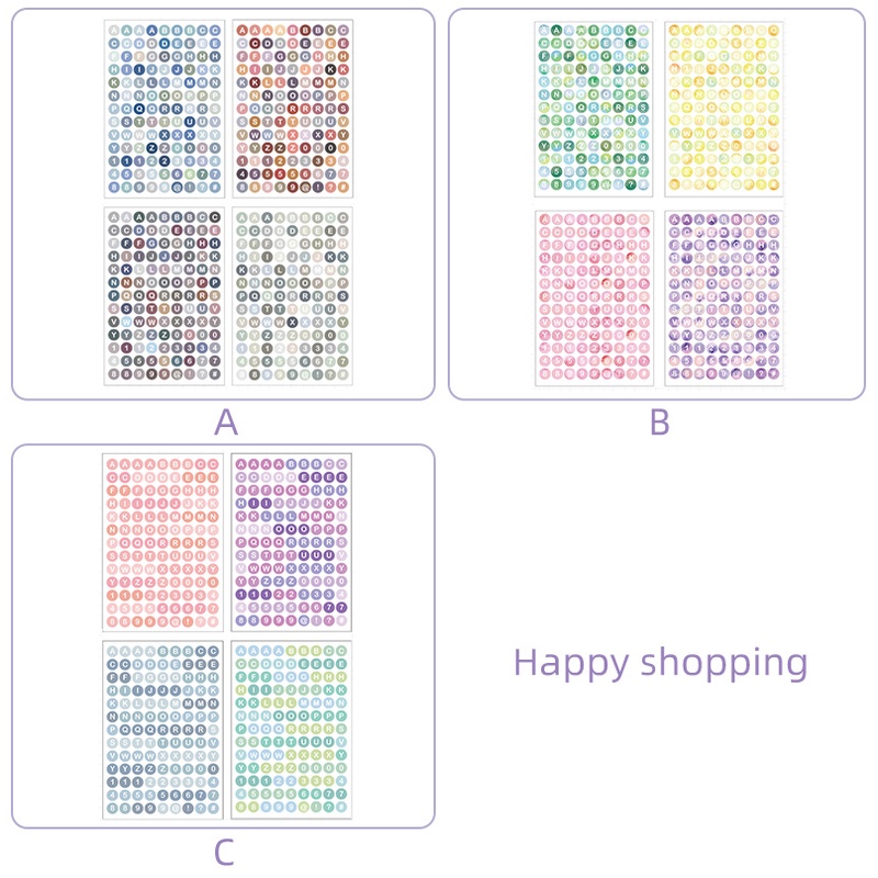 4 Sheets Gradient Colorful Alphabet Number Stickers Student Diary Deco DIY Stickers