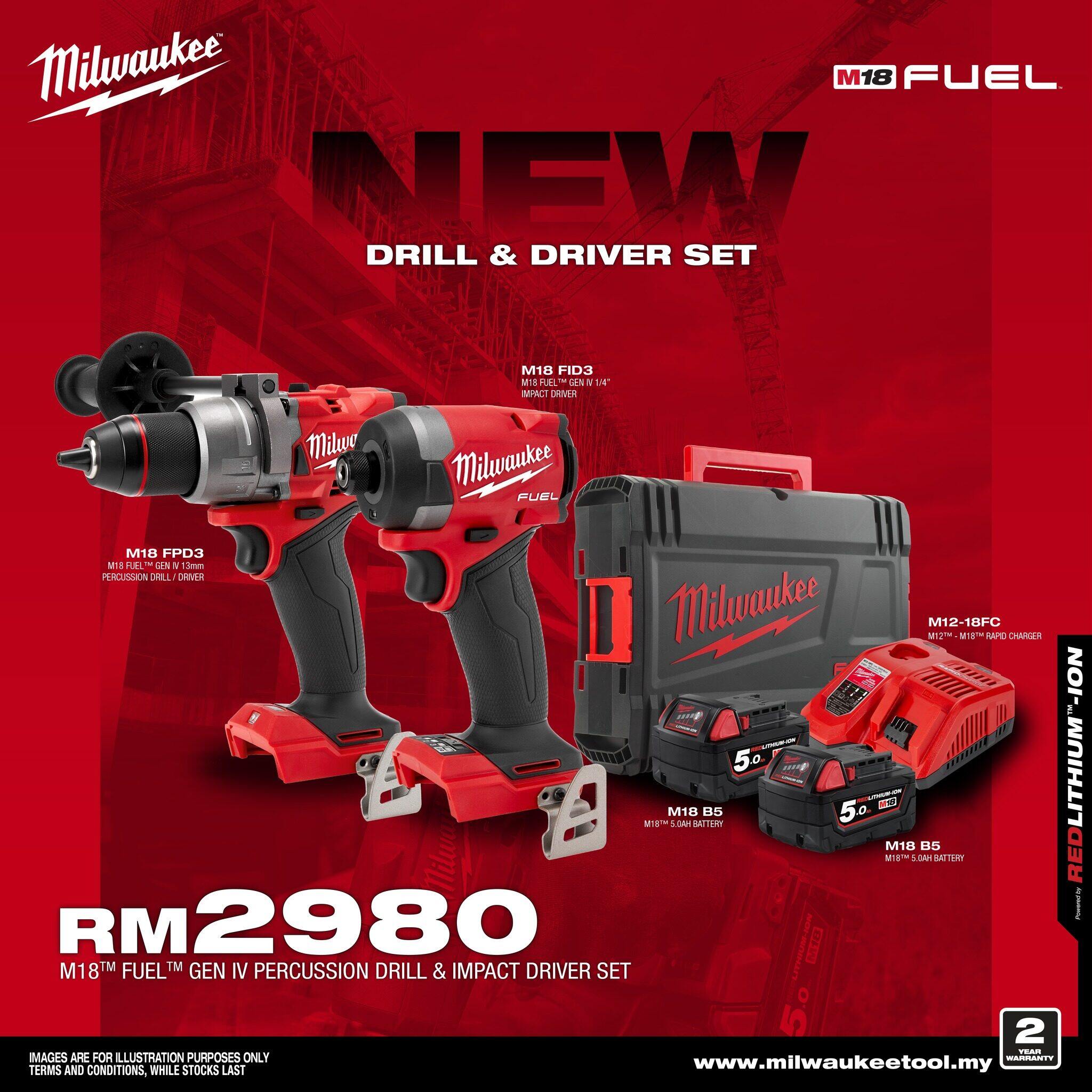 Milwaukee M18 Percussion Drill Gen IV + M18 Impact Driver Gen IV Limited Combo Set (M18 FPD3