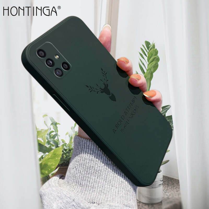 Hontinga Casing Case For Samsung Galaxy M51 Case Square Original Liquid Soft Silicone Deer Reindeer Full Cover Camera Protection Shockproof Cases Back Cover Phone Casing Softcase For Boys Girls Men Women