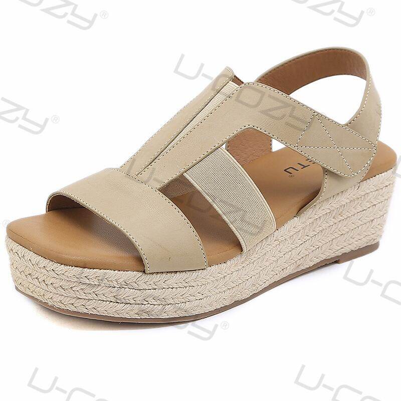 Fashion Wedge Sandals Women's Buckle Solid Color Hundred Casual Large Size Sandals