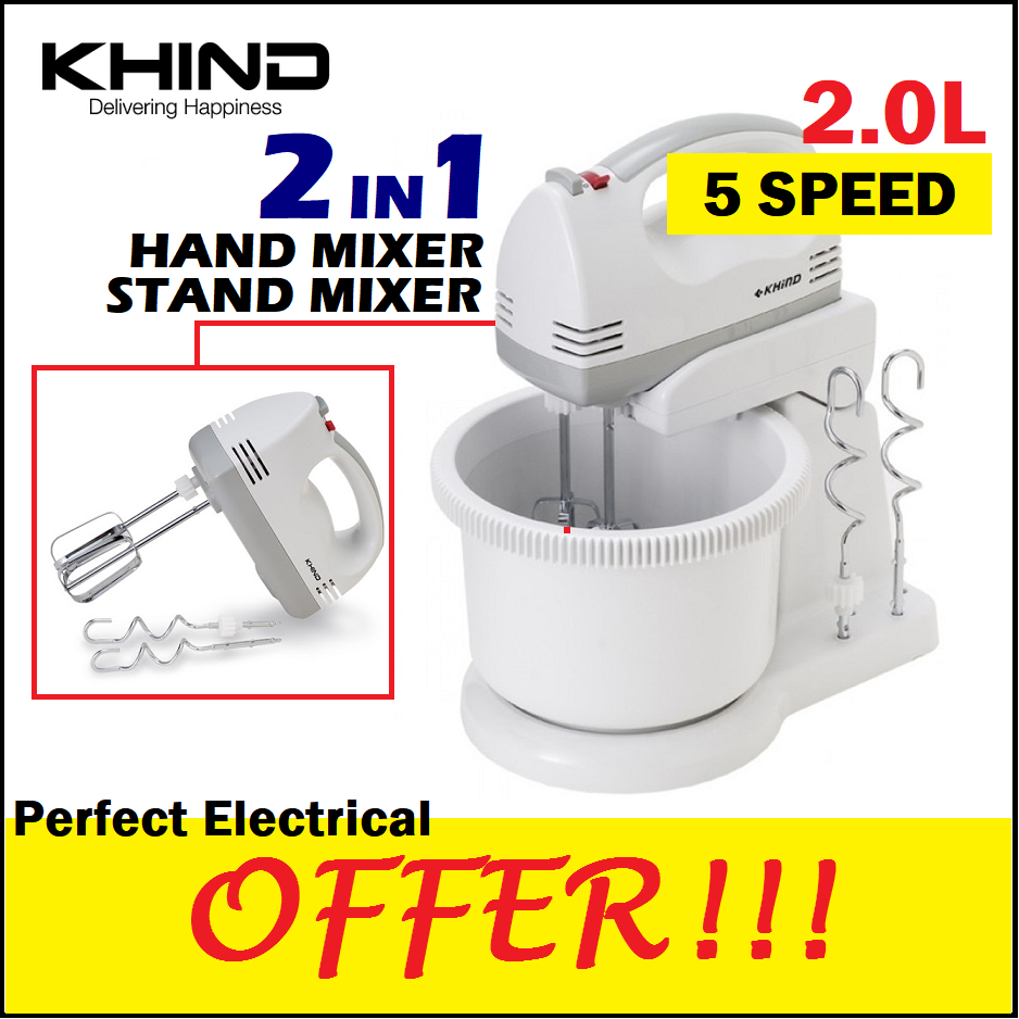 Khind 2L Stand Mixer SM220 5 Speed 2 in 1 Hand Mixer Lazada