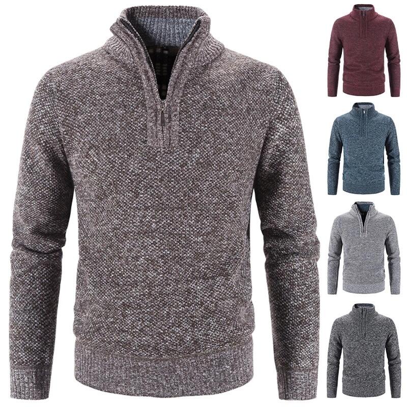 Winter Men's Fleece Thicker Sweater Half Zipper Turtleneck Warm Pullover Quality Male Slim Knitted Wool Sweaters For193_voghion.com