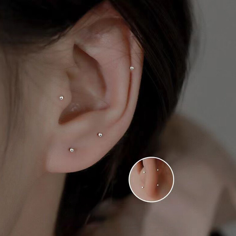 Khuyên tai đinh hình xương tai bạc khuyên tai có khóa khuyên tai vít khuyên tai đơn giản dễ phối đồ