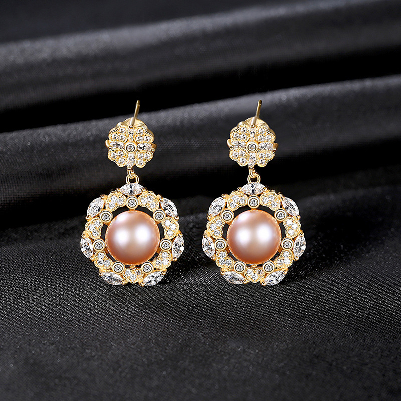 Vine Pearl Earrings S925 Silver Female Freshwater Steamed Bun Beads Flower Earrings Girls Temperament Earrings