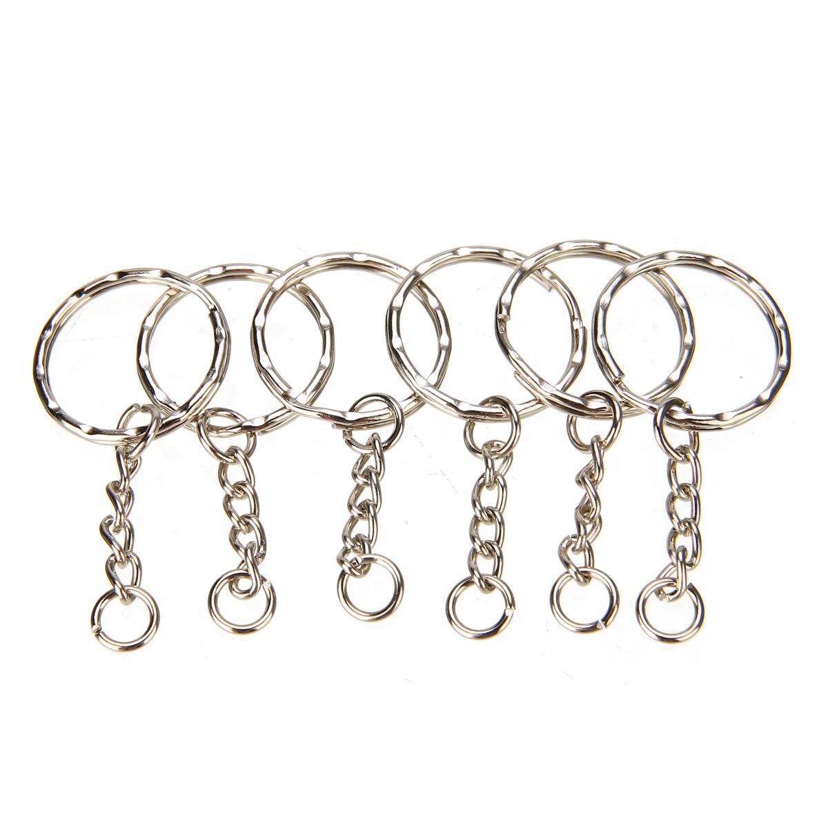 BOKALI New 50Pcs Split Ring Keychain Key Fob Connector 4 Link Chain Key-ring Silver