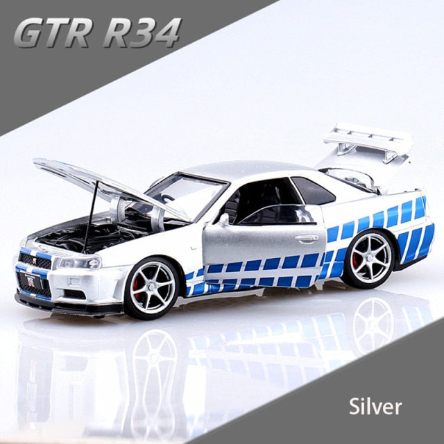 1:32 Nissan Skyline GTR R34 Alloy Car Model Diecast Toy Vehicle High Simitation Sound And Light Cars Toys For Children Kids Gift