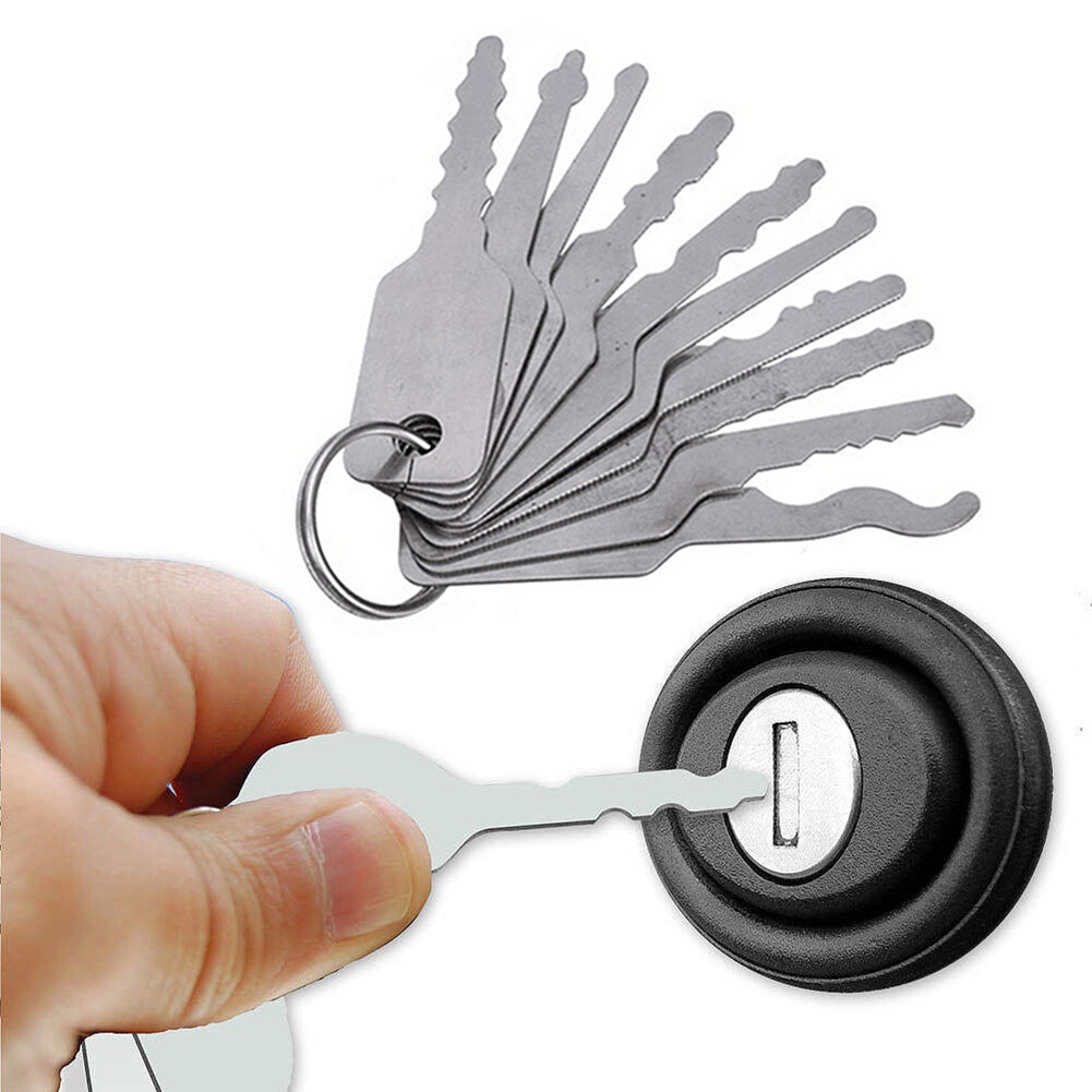 Farfi 10 Pcs Keys Lock Pick Set for Double Sided Car Lock Opener Auto Locksmith Tool