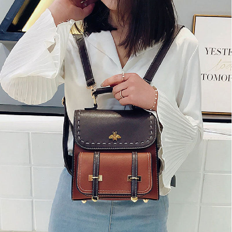 CHIC JOY Women 'S Korean Style Backpack Contrast Color PU Mini Multi