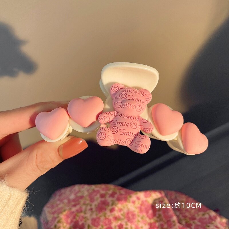 New Korean Large Shark Clip Fashion Cute Acrylic Pink Bear Hair Clip Bow Hairpin For Woman Girls Hair Accessories