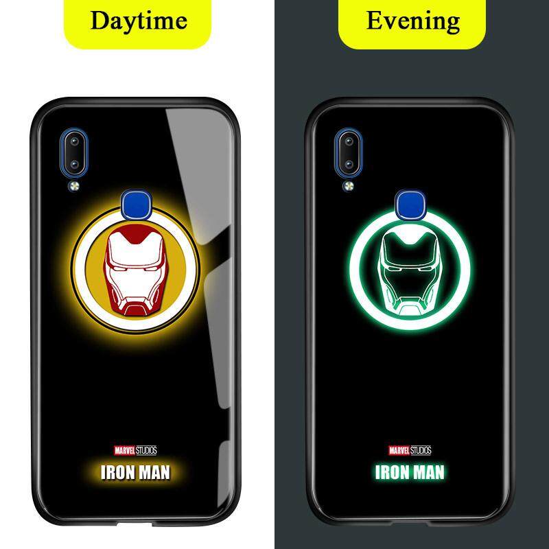 Untuk Vivo Y91 Y95 Y91i Cahaya Berseri-seri Dalam Gelap Marvel Manusia Super Avenger Logo Sarung Berkilau Ironman Spiderman Thor Kaca Antigores Kembali Casing Kover