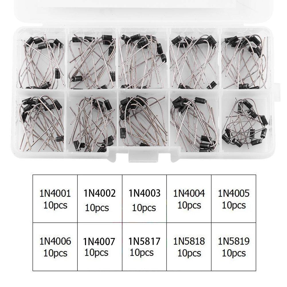 Zonejoy Bộ 100 Linh Kiện Điện Tử Diode Chỉnh Lưu 10 Giá Trị 1N4001 ~ 1N4007 1N5817 ~ 1N5819 Có Hộp