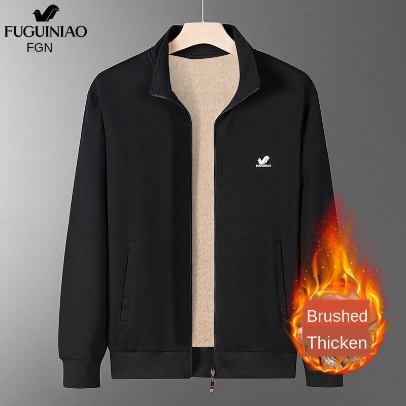 Rich bird men's jacket winter plus velvet 2020 thick men's autumn jacket middle-aged dad casual jacket