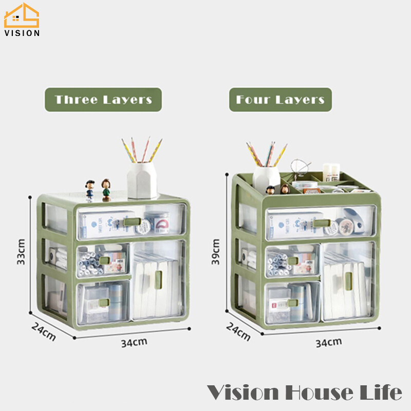 Vision Large Capacity Desktop Storage Box Transparent Office Stationery Sorting Box Cosmetics Makeup Organiser Multi-layer Sundries Storage Cabinet Drawer Type Storage Shelf