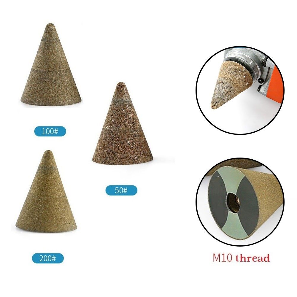 Toolstar Chamfering Diamond Head M10 Conical Diamond Grinding Head 50-200 Grit Stone Chamfering Grinding Polishing Grinding Head for Stones Chamfering, Grinding and Finishing