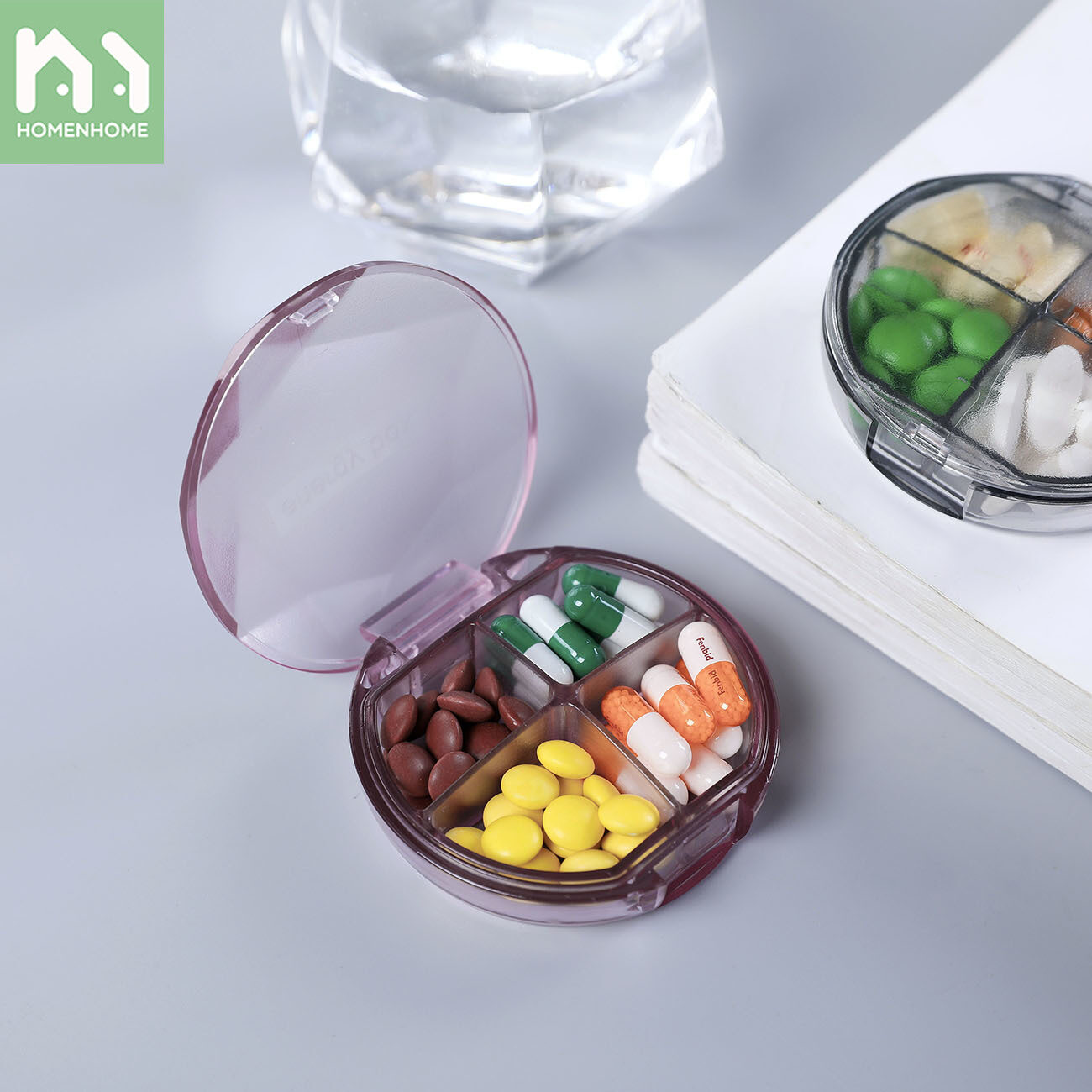 Homenhome Mini Candy Box Portable Pill Box case with Partition Small Size Carry-on Items Box
