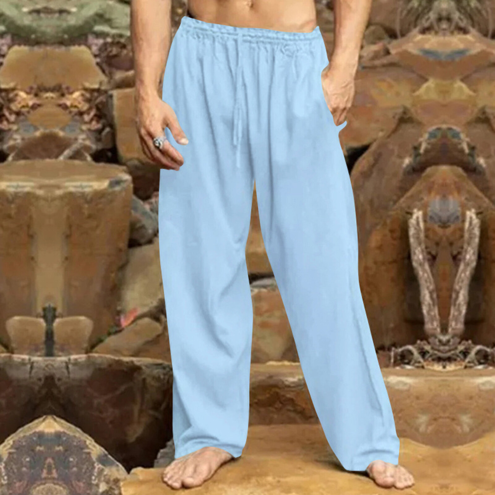 TENGL Drawstring Casual Pants Solid Color Long Pants Comfortable Men's Drawstring Pants for Casual and Sporty Style Wide Leg and Solid Colors Perfect for Streetwear