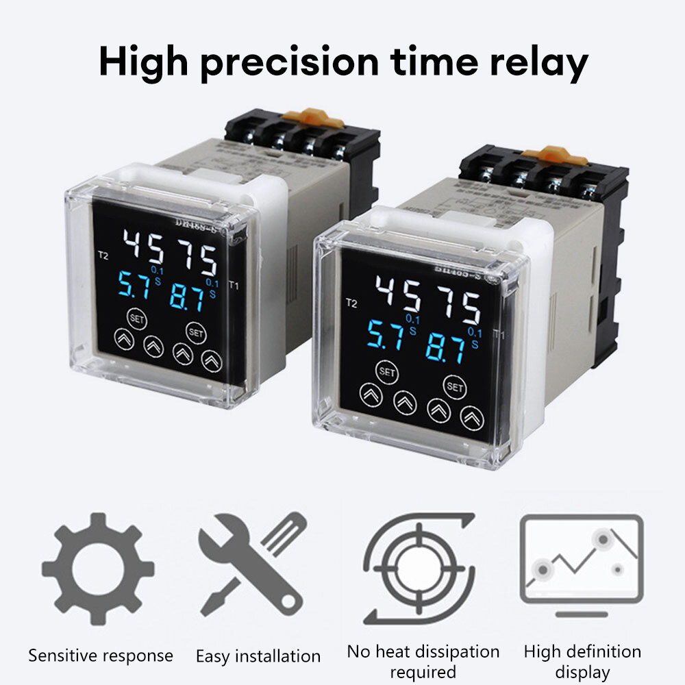 Diymore DH48S-S 0.1S-99h 8 pin có thể điều chỉnh độ trễ thời gian Rơle hẹn giờ và PF083A-E Relay cơ sở 12V 24VDC 220VAC