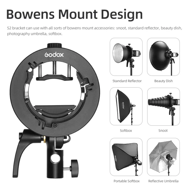 Godox S2 Bowens Mount Flash S-type Holder Bracket for Godox V1 V860II AD200  AD400PRO Speedlite Flash Snoot Softbox
