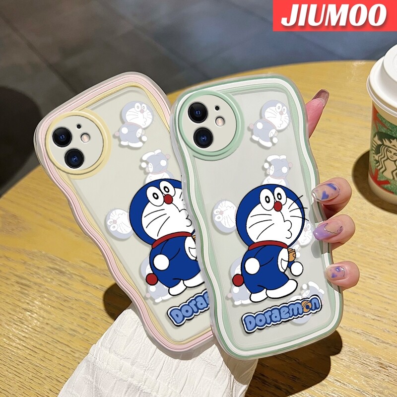 JIUMOO Case For iPhone 14 Pro Max 14 PLUS 13 Pro Max 13 Mini Case Mischievous Doraemon Pattern Colour Wave Border Soft Clear TPU Shockproof Phone Cases Precision Hole Camera Casing Wear Resistant Silica Gel Protective Cover