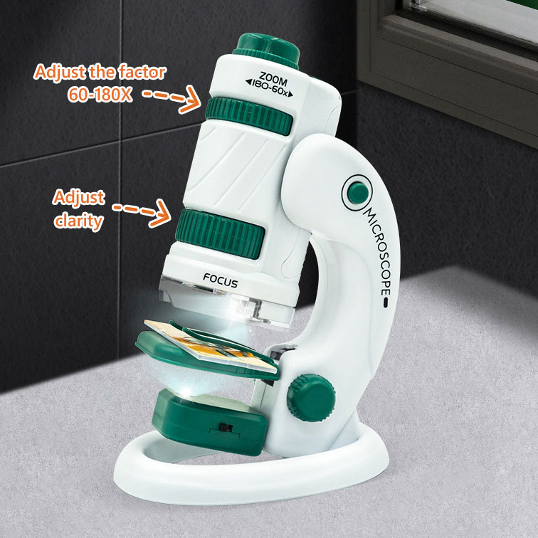 Kmoist Handheld Microscope Toy Lab LED Light 60X-180X Home School Biological Science Educational STEM Toys For Children Birthday Gift