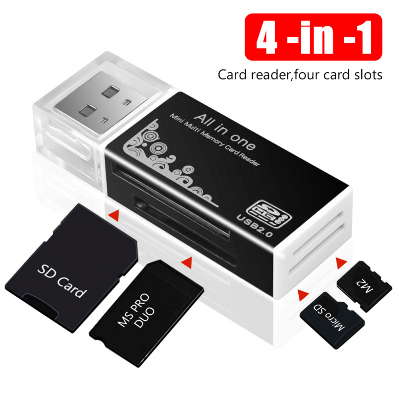 4 Trong 1 Micro SD Đầu đọc thẻ SDHC MMC USB SD Bộ Nhớ T-Flash M2 MS Duo USB 2.0 4 Khe Cắm đầu đọc thẻ nhớ Adapter Hỗ Trợ