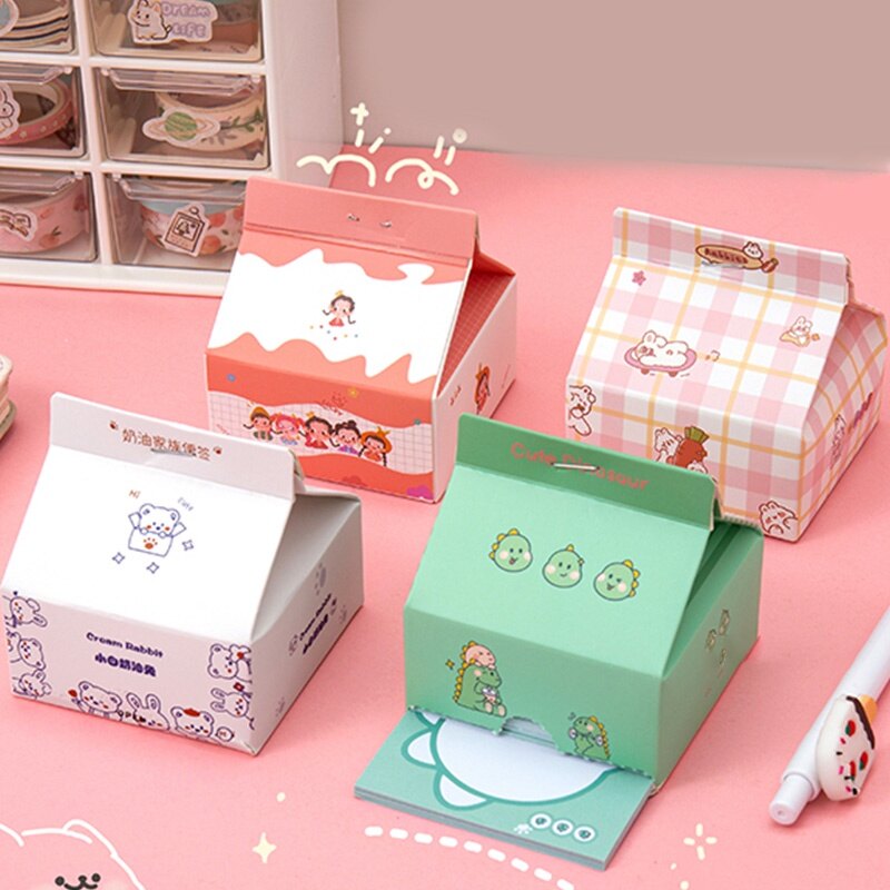 200 Sheets Cute Cartoon Milk Box Note Paper Mini Non-Sticky Message Book