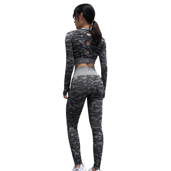 Tight Yoga Quick Drying Back Hollow Sports T Shirt Camouflage